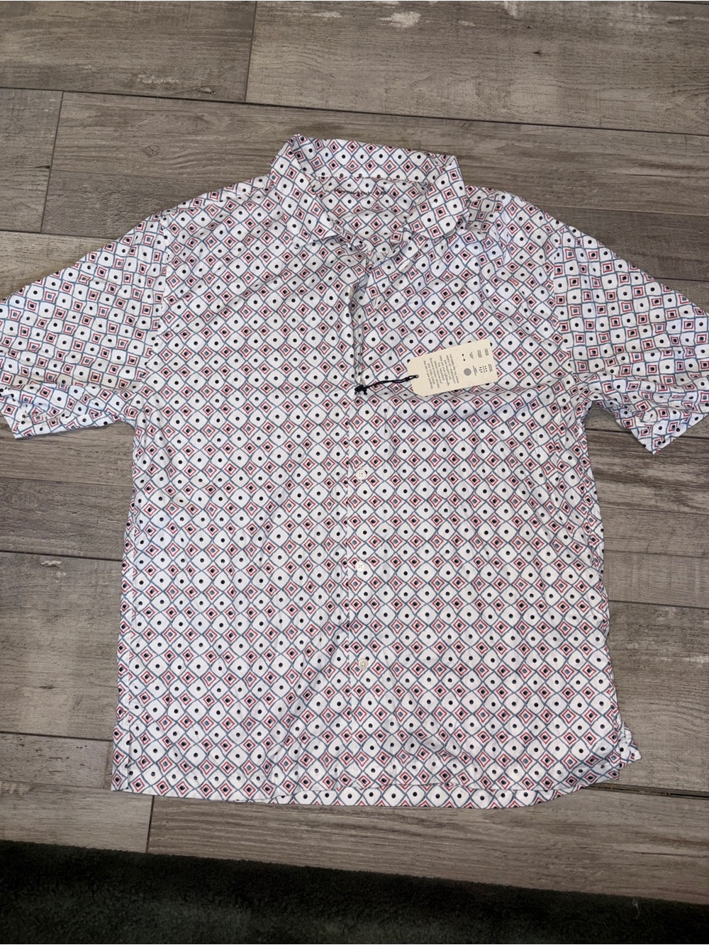 Men's White Short-Sleeve Geometric Print Shirt